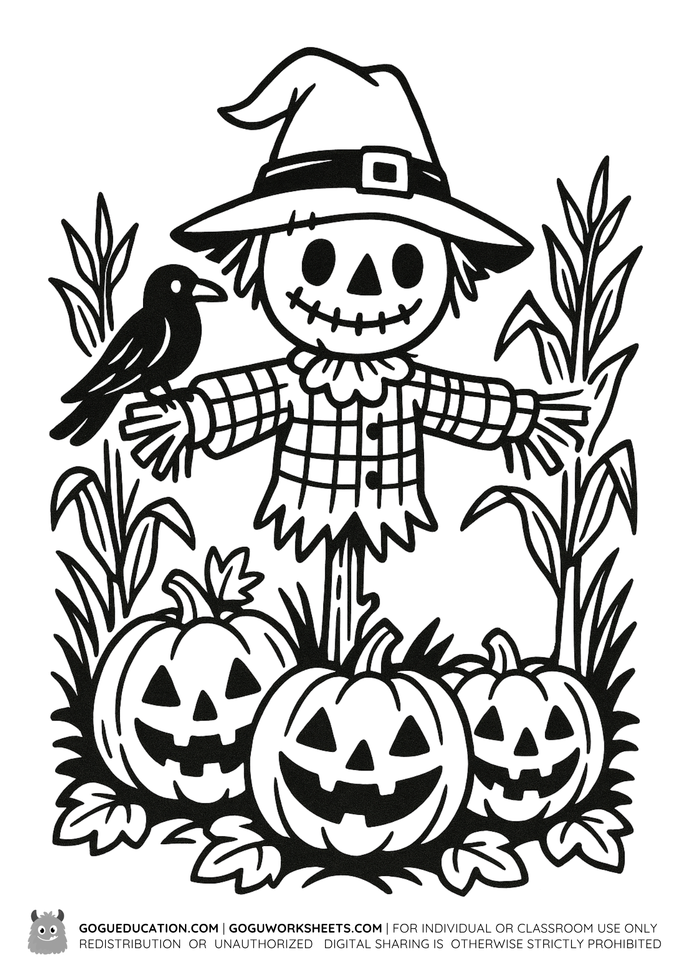 Coloring Garden Scarecrow Halloween Worksheet