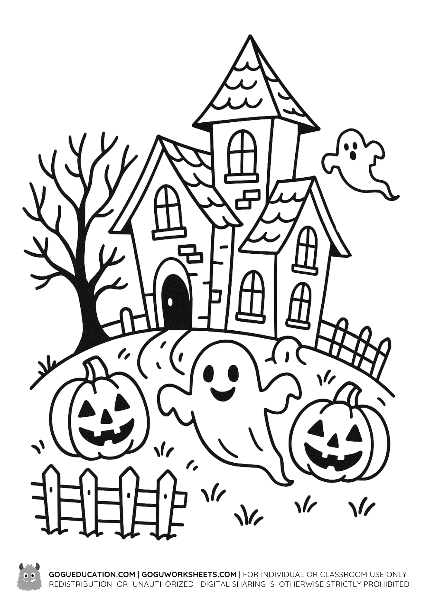 Coloring Haunted House Halloween Worksheet