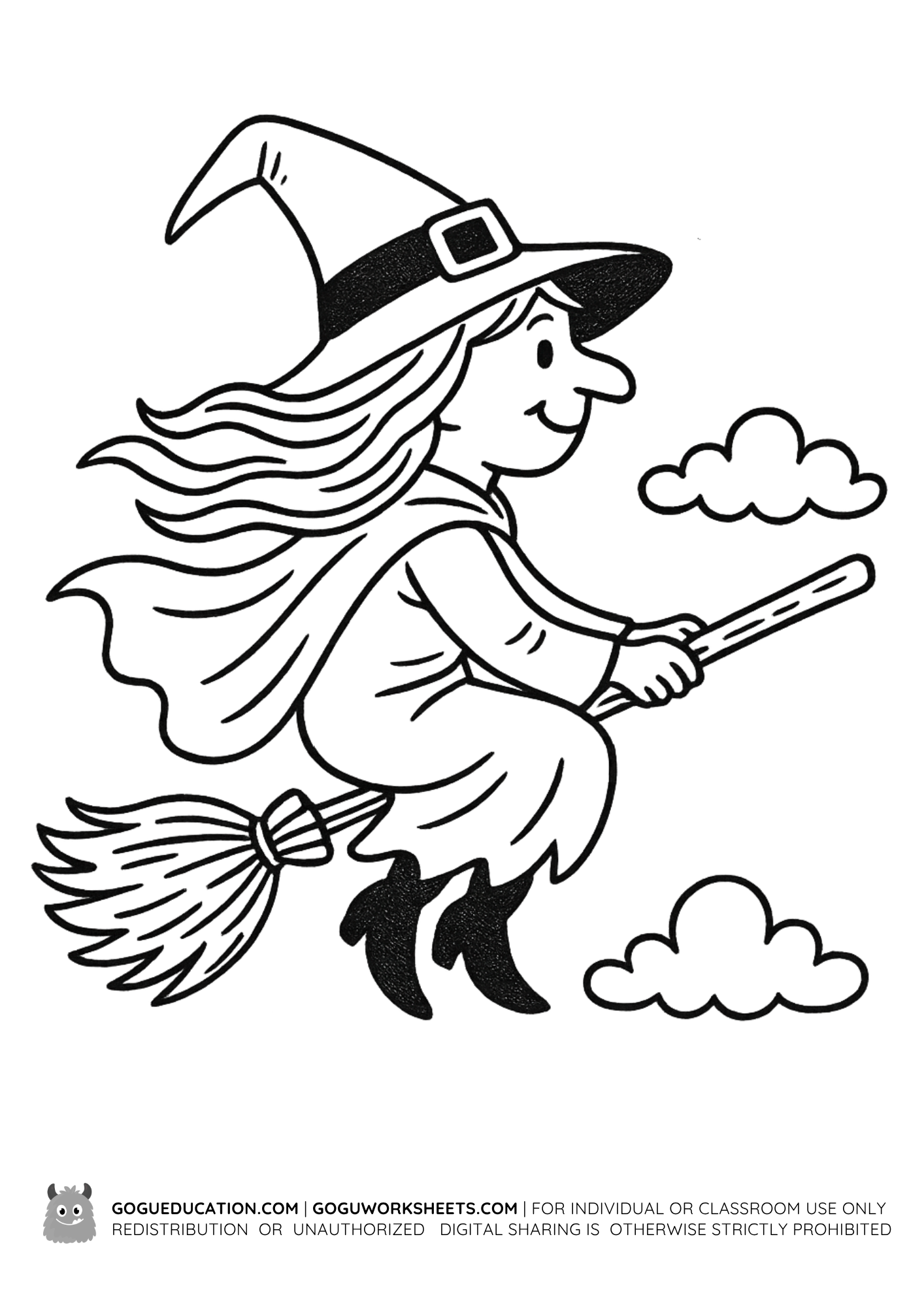 Halloween Coloring Flying Witch Halloween Worksheet