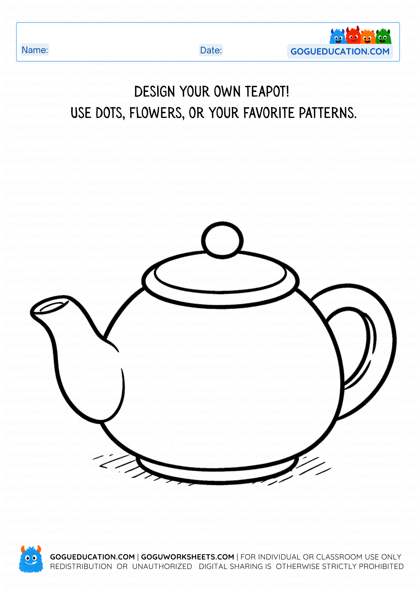 I'm A Little Teapot Drawing and Coloring Worksheet