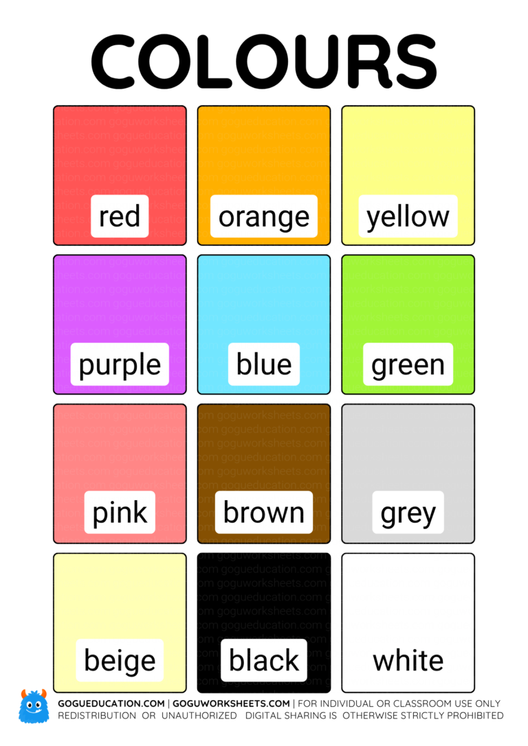 English Colours Flashcards printable resource