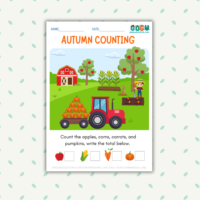 Math Autumn Counting Pumpkins, Grapes, Apples and Carrots Gogu Education