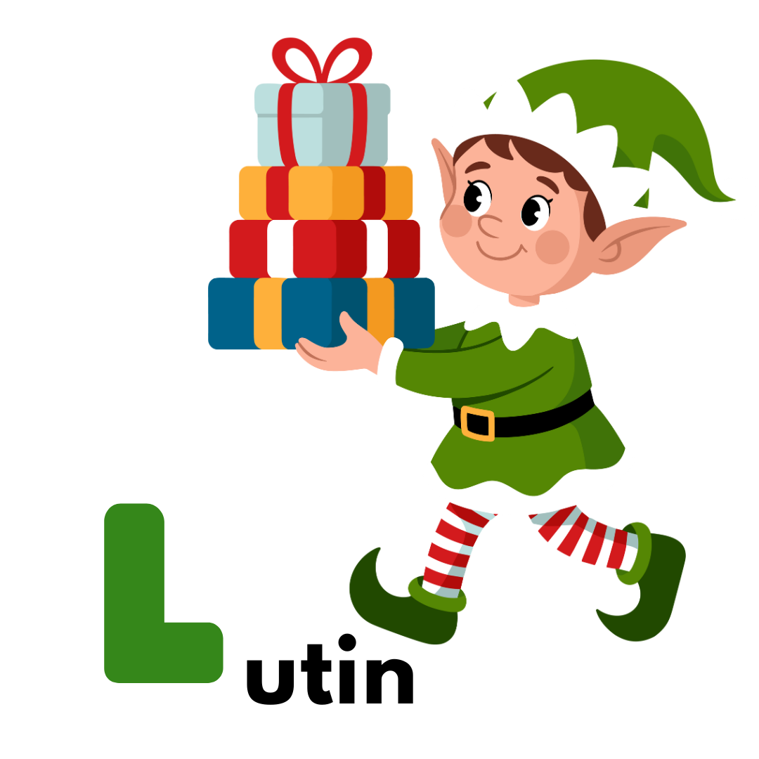 French Christmas Alphabet Educational Poster Gogu Education Letter L lutin