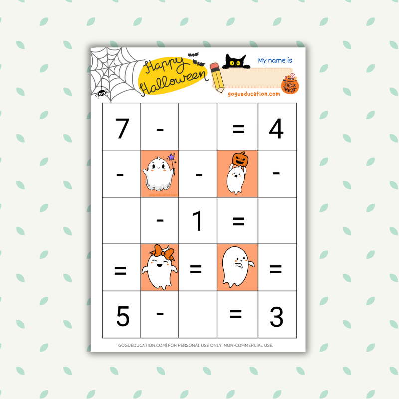 Halloween Math Subtraction Worksheet