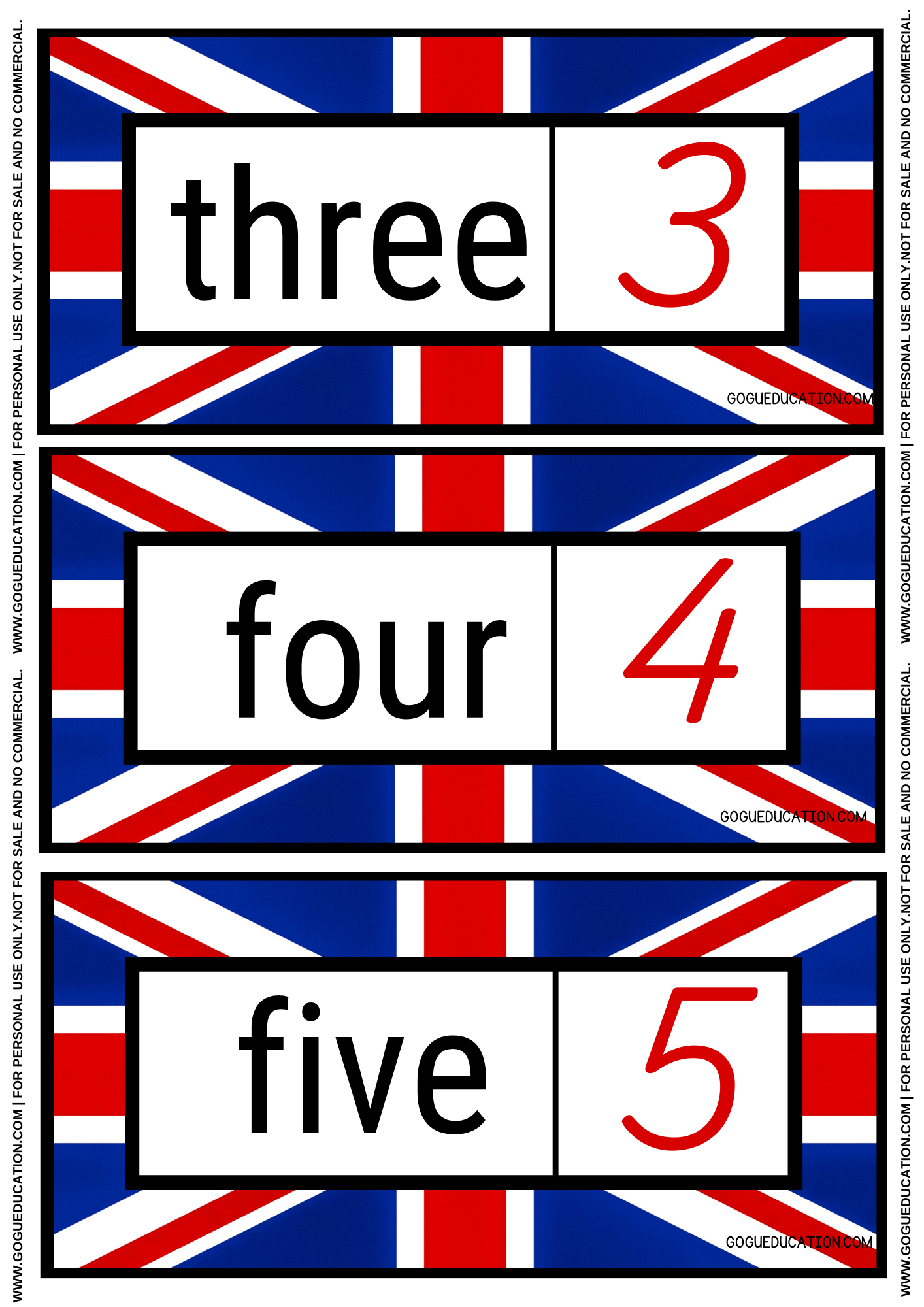 English Numbers 3-5