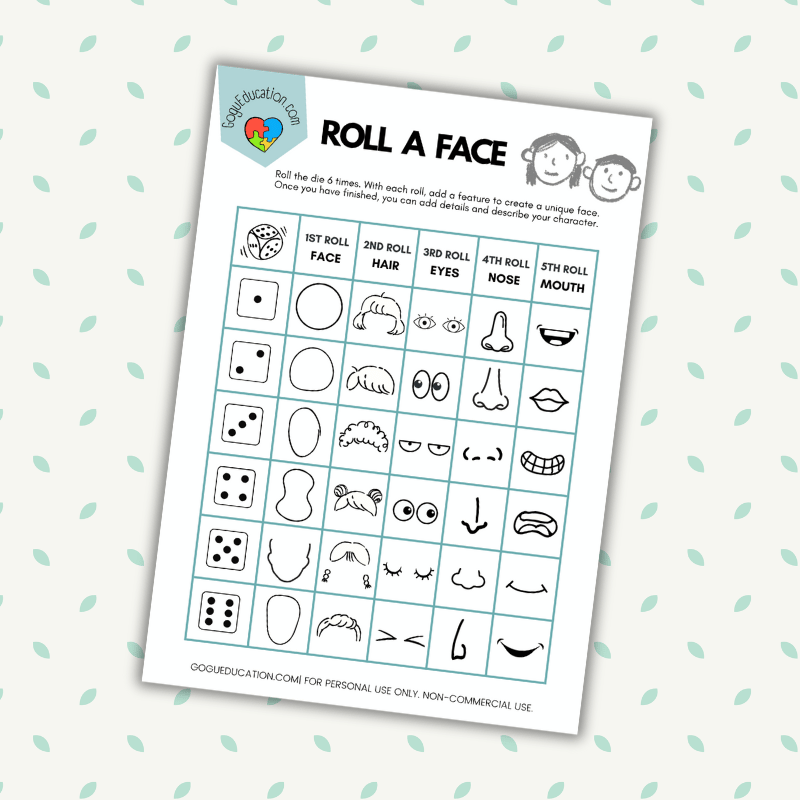 Roll A Face Game Worksheet Gogu Education