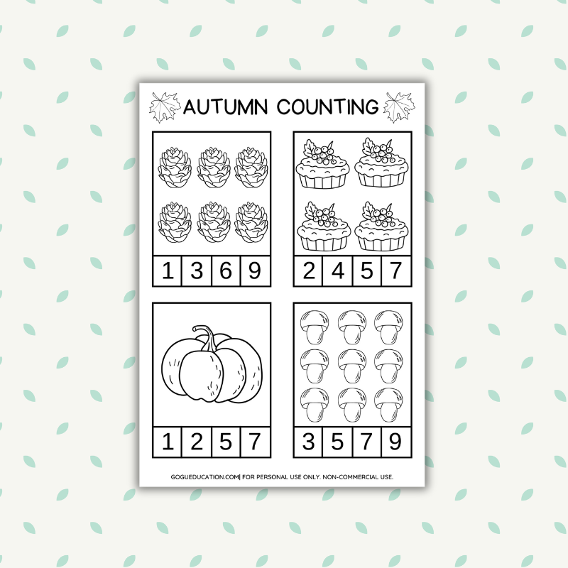 Autumn Counting Choose Correct Coloring Worksheet Gogu Education