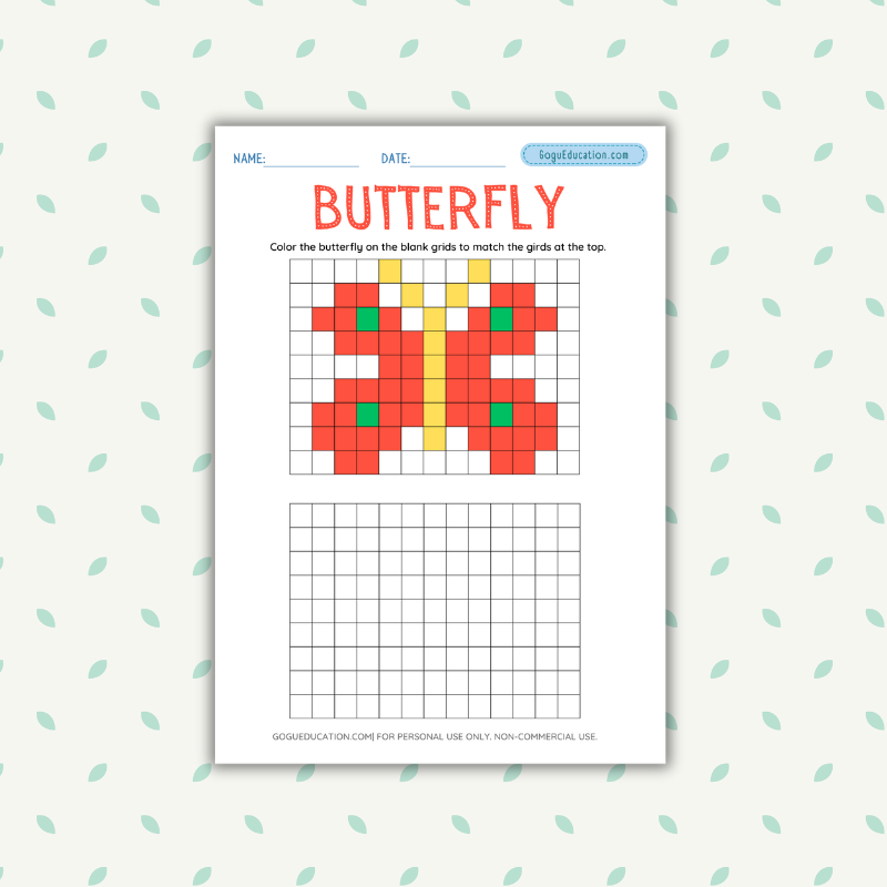 Butterfly Coloring Worksheet Red Grid