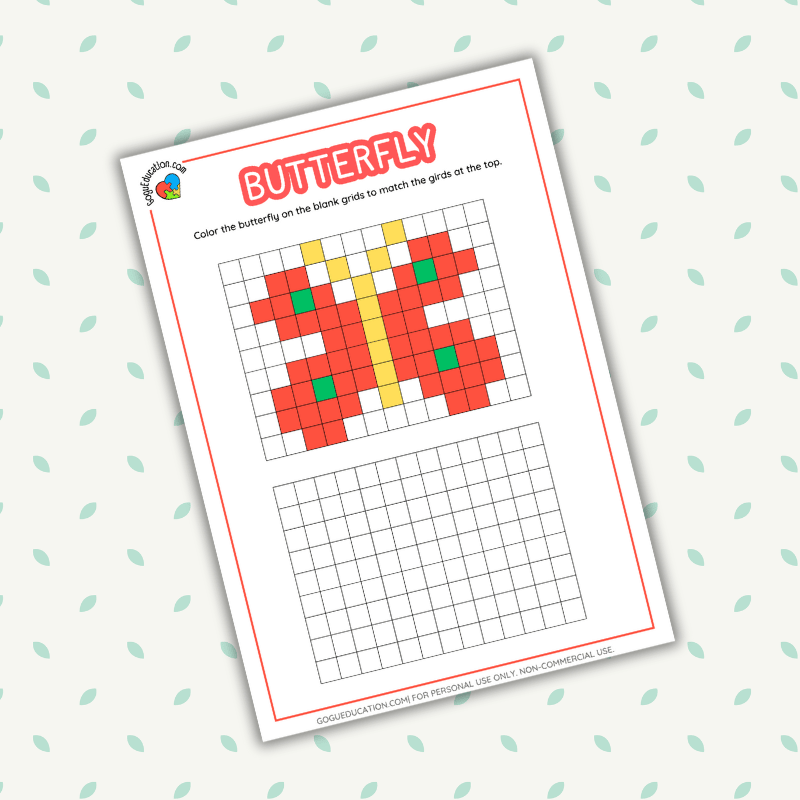 Butterfly Coloring Worksheet Red Grid