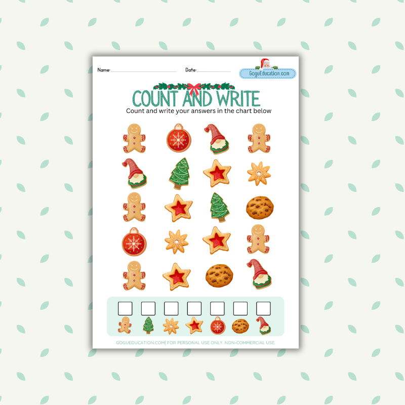 Christmas Count Write Cookies Worksheet Gogu Education