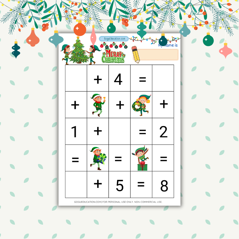 Christmas Math Addition Worksheet