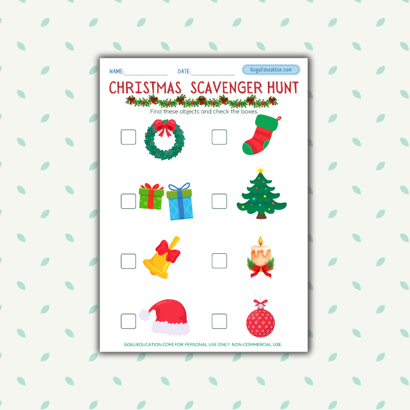 Christmas Scavenger Hunt Printable Worksheet Gogu Education