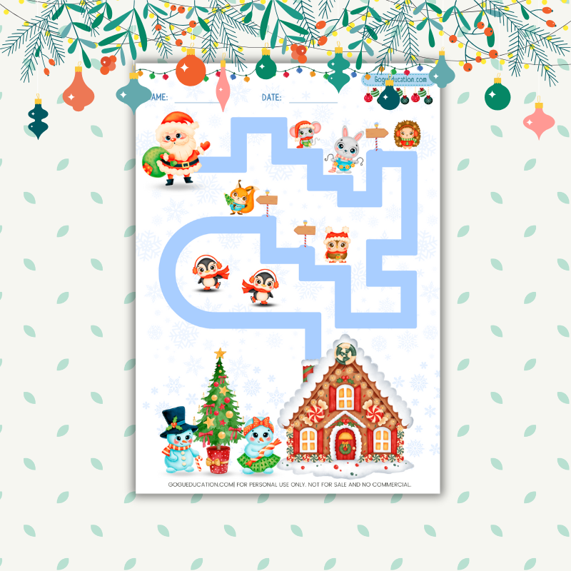 Tracing Santa's Path Worksheet