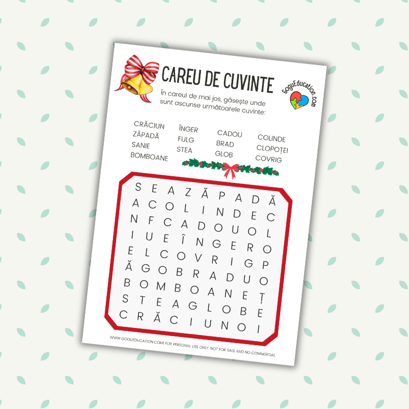 Romanian Christmas Word Search Worksheet