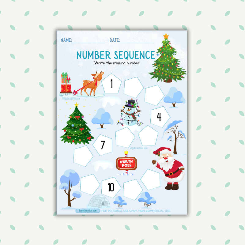 Christmas Worksheet Number Sequence