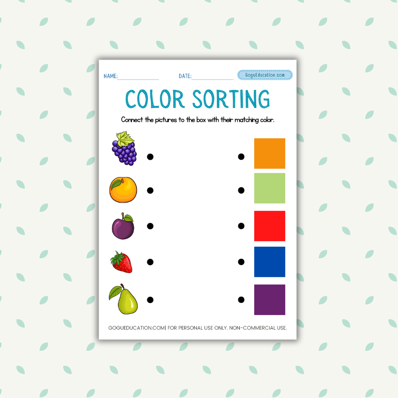 Color Sorting Worksheet for Kindergarten Fruits Gogu Education