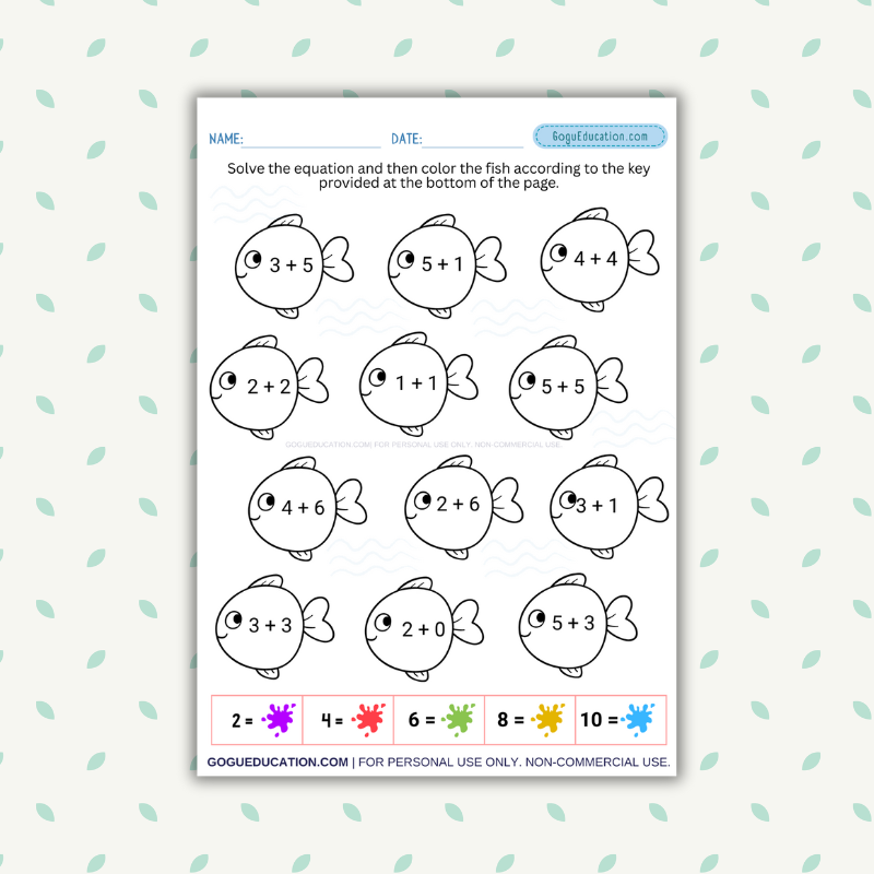 Color by Addition – Fish Worksheet