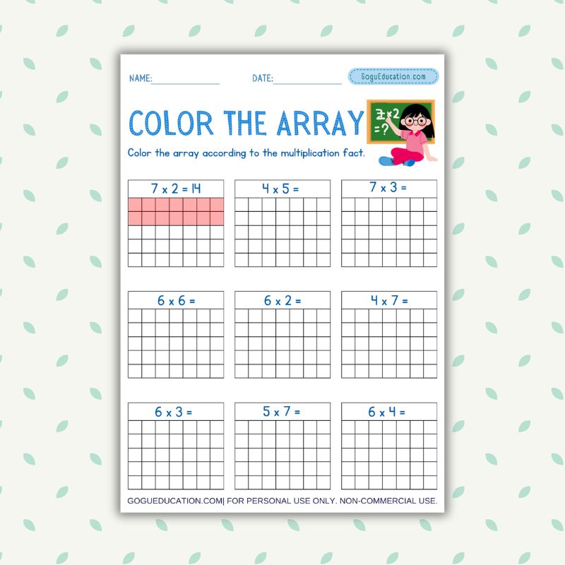 Color the Array – Free Printable Multiplication Worksheet for Kids