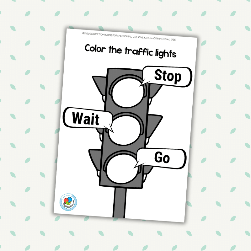 Color the traffic lights worksheet