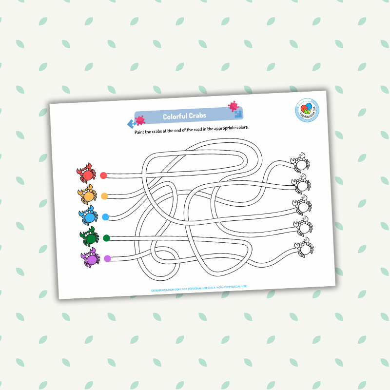 Colored Crabs Tracing Worksheet