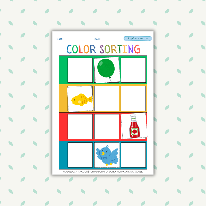 Art Worksheet Color Sorting Printable Activity Gogu Education