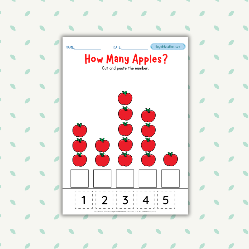 Counting Apples Numbers Mathematics Worksheets