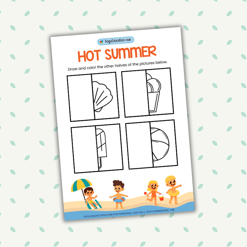 Drawing Worksheet Hot Summer Draw and Color the other halves Gogu Education