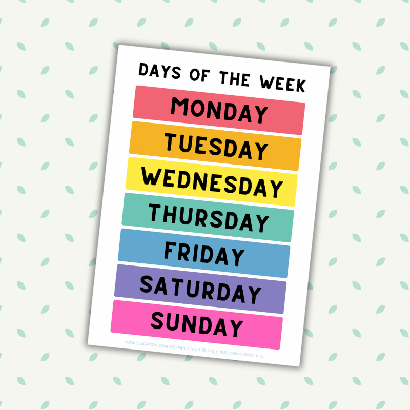 Days of the Week - 5 Posters for Home and Classroom