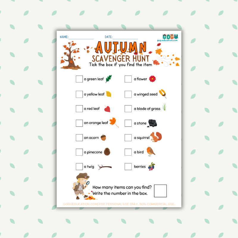 Autumn Scavenger Hunt Worksheet