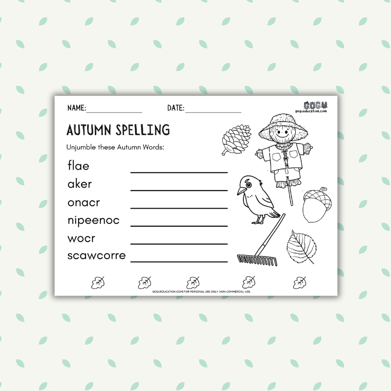 Spelling Unjumble Autumn Words