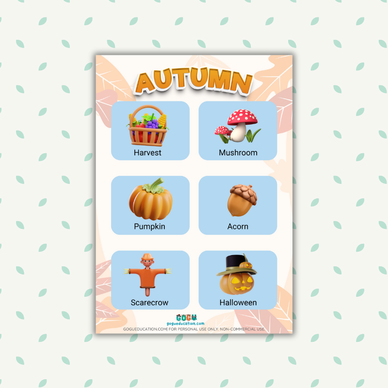 Autumn Vocabulary 3D Images