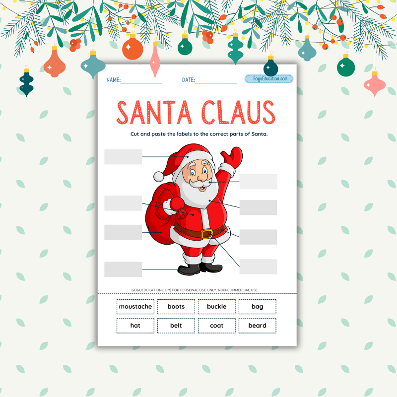 Christmas Worksheets Label Santa Worksheet Gogu Education