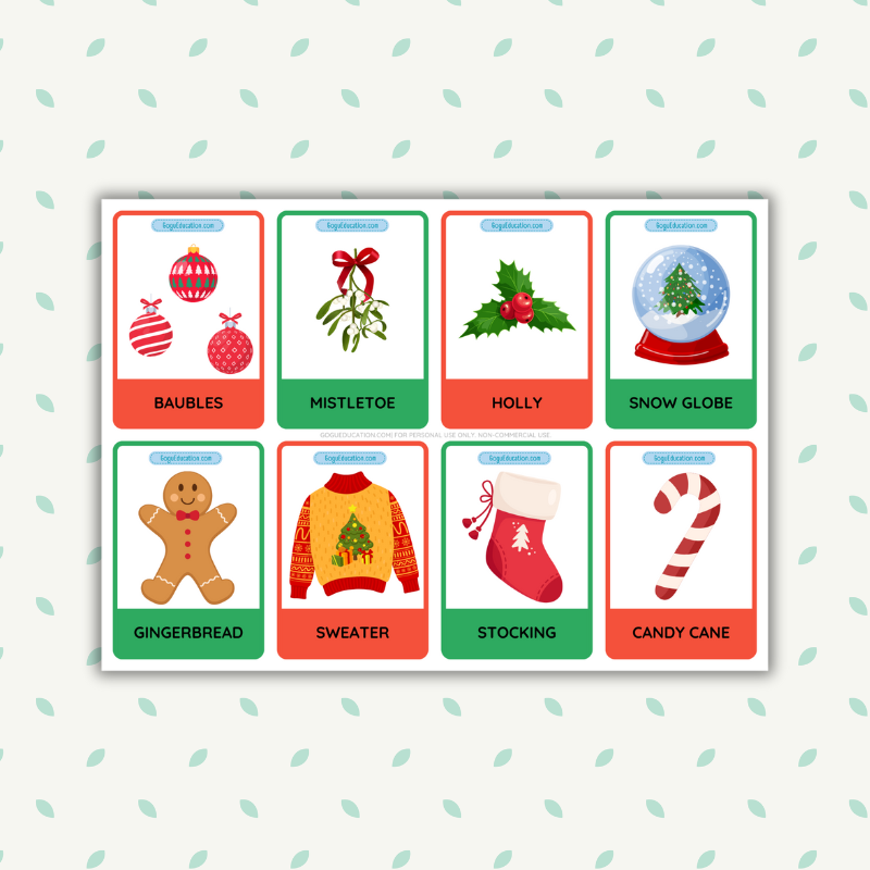 English Christmas Words Flashcards