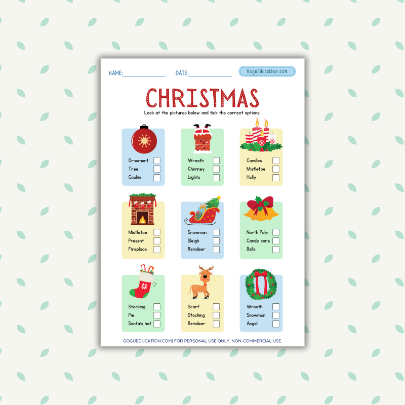 English Christmas Worksheet