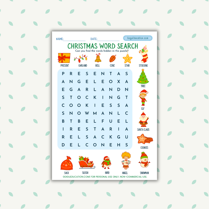 English Christmas Word Search Worksheet Gogu Education