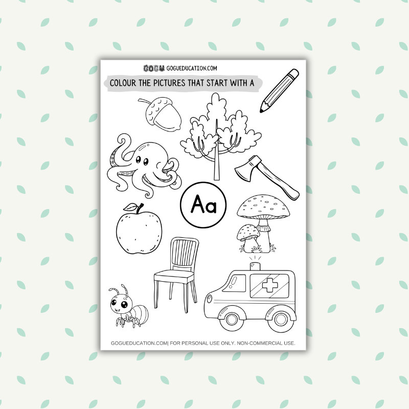 English Coloring SATPIN Phonics Worksheets Letter A