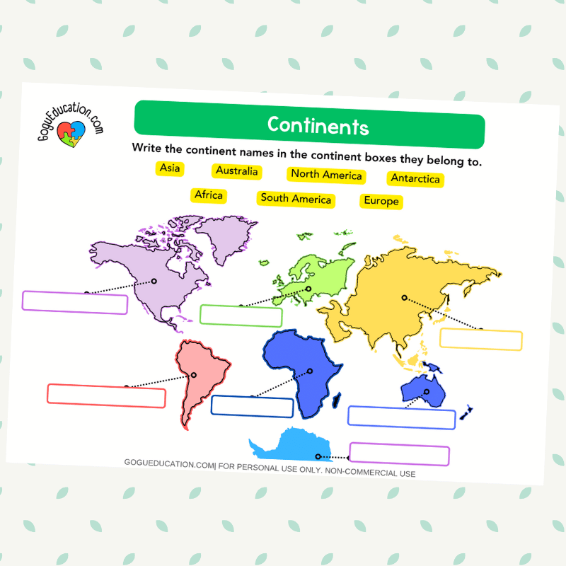 Geography Worksheet Continents