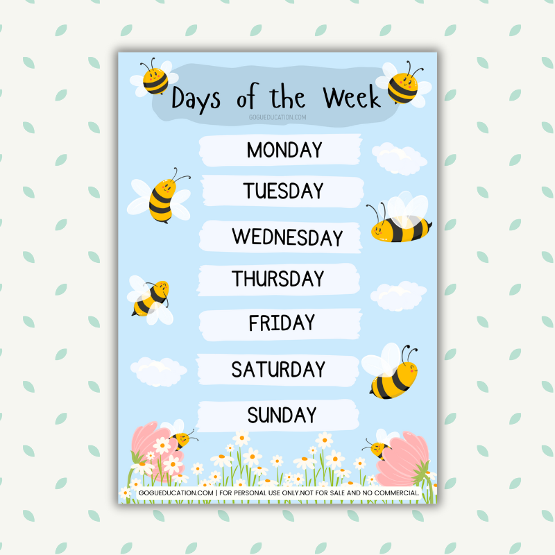 English Days of the Week Poster