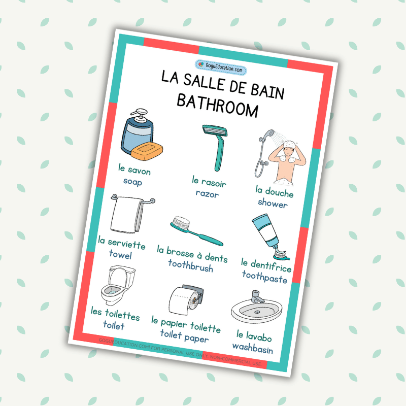 English French Vocabulary la Salle de Bain Bathroom