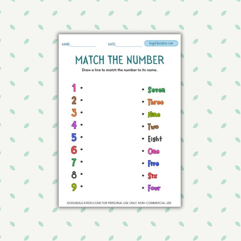 English Match The Number Worksheet