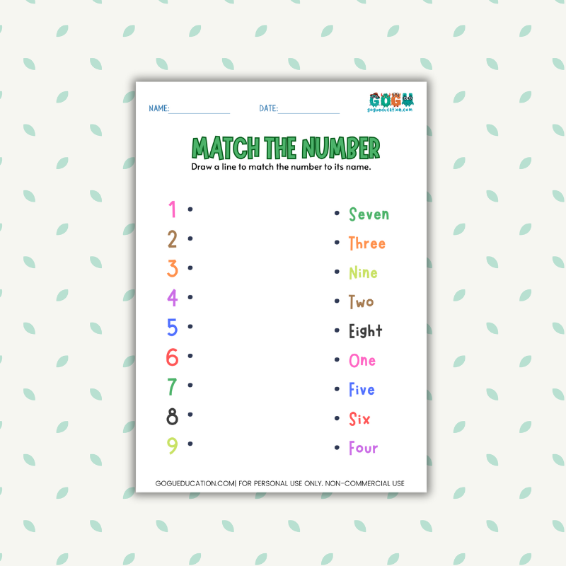 English Match The Number Worksheet