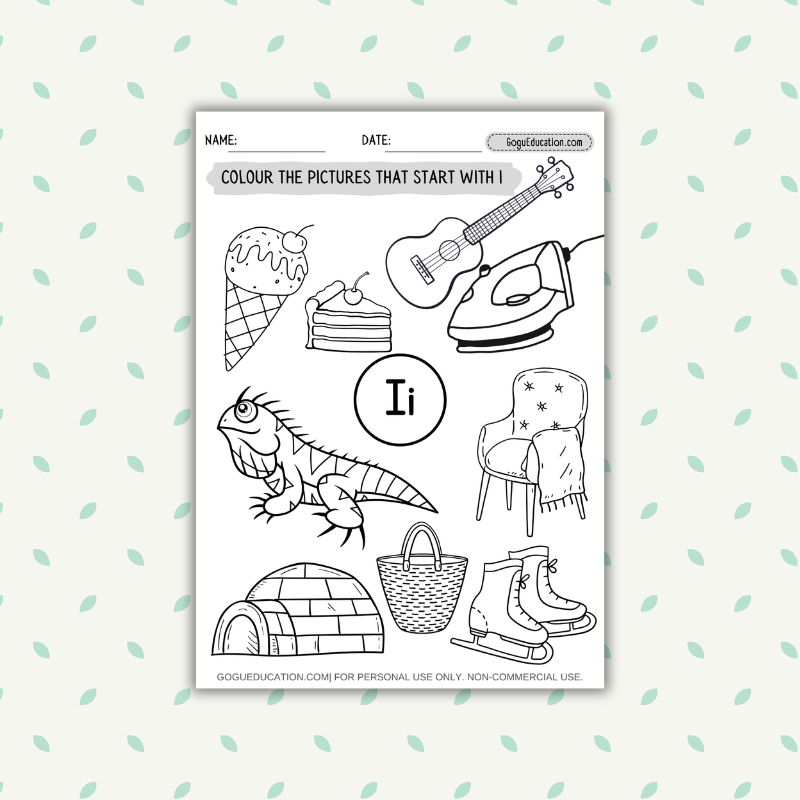 English Coloring SATPIN Phonics Worksheets Letter I