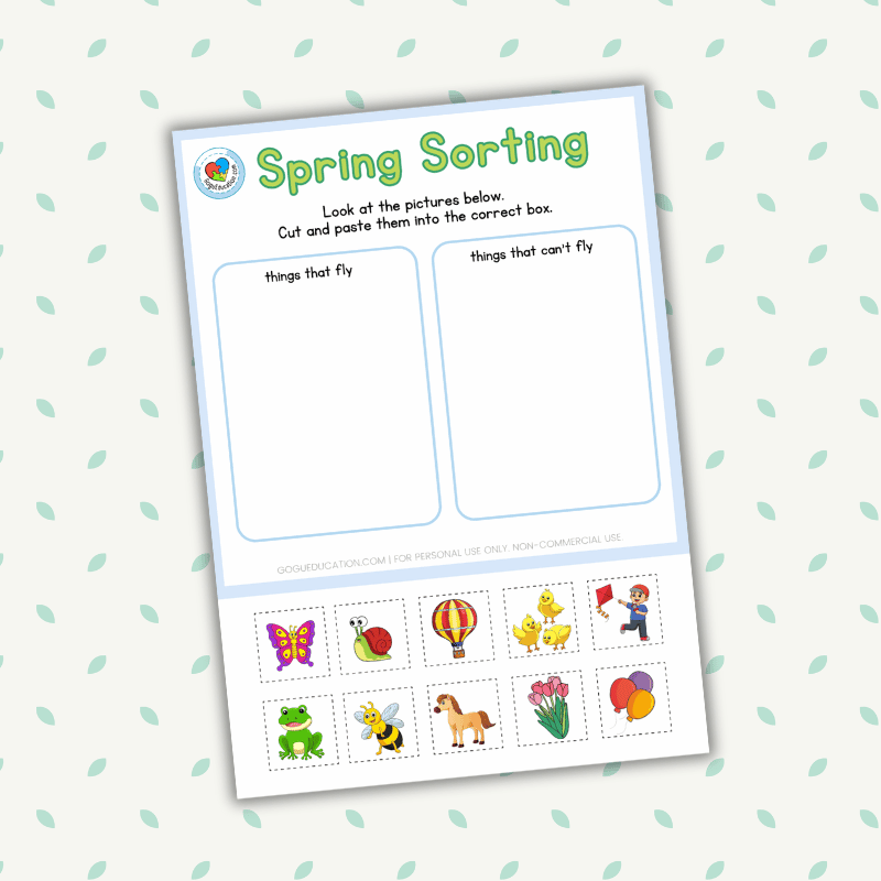 Spring Objects Sorting Worksheet