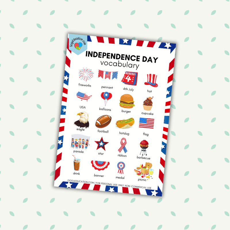 English Printable English USA Independence Day Vocabulary