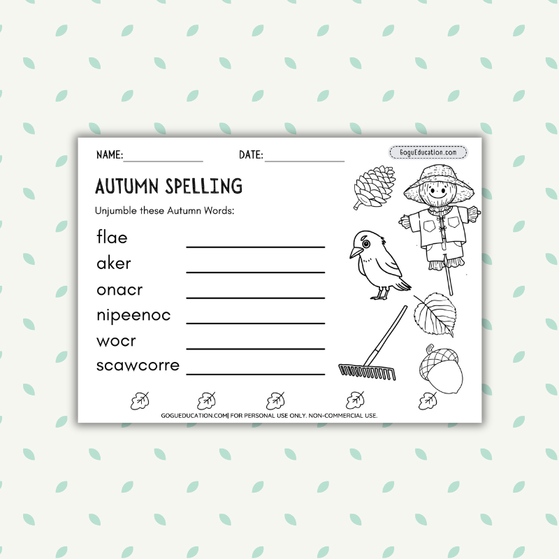 Spelling Unjumble Autumn Words