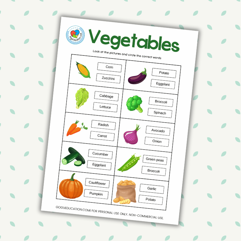 English Vegetables Vocabulary Worksheet