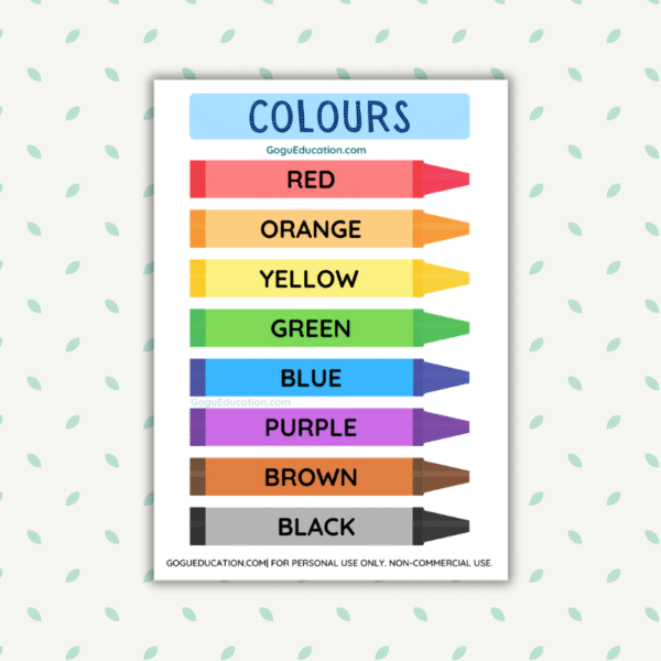 GoguEducation.com - English Vocabulary Colours Poster