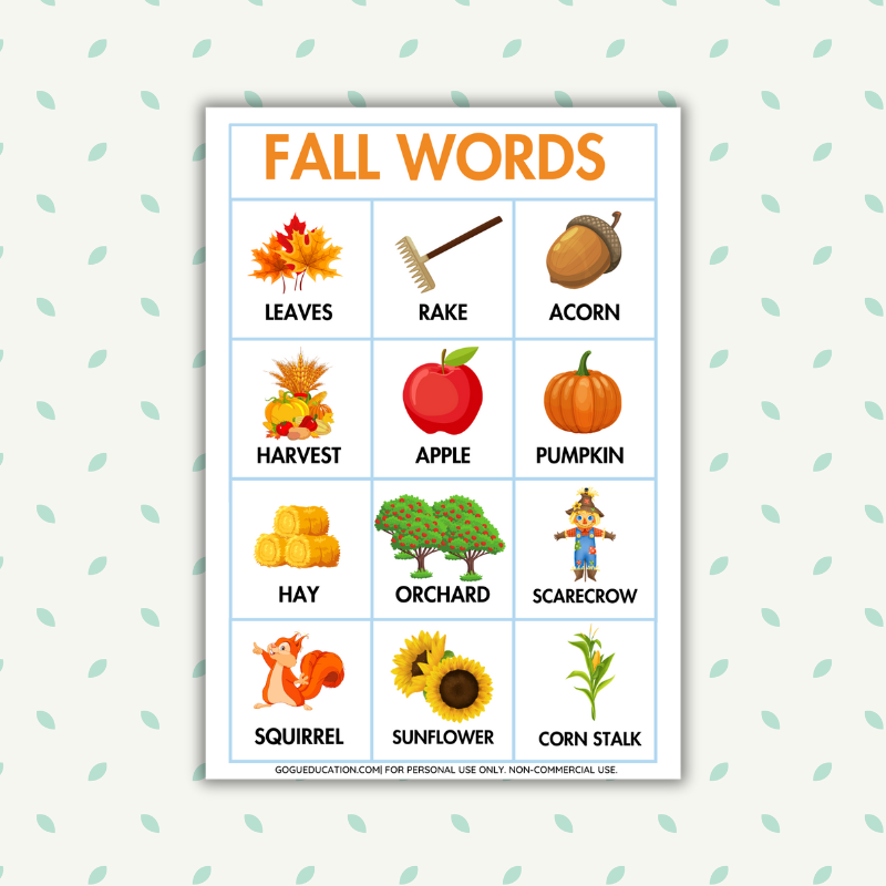 English Vocabulary Fall Words Gogu Education