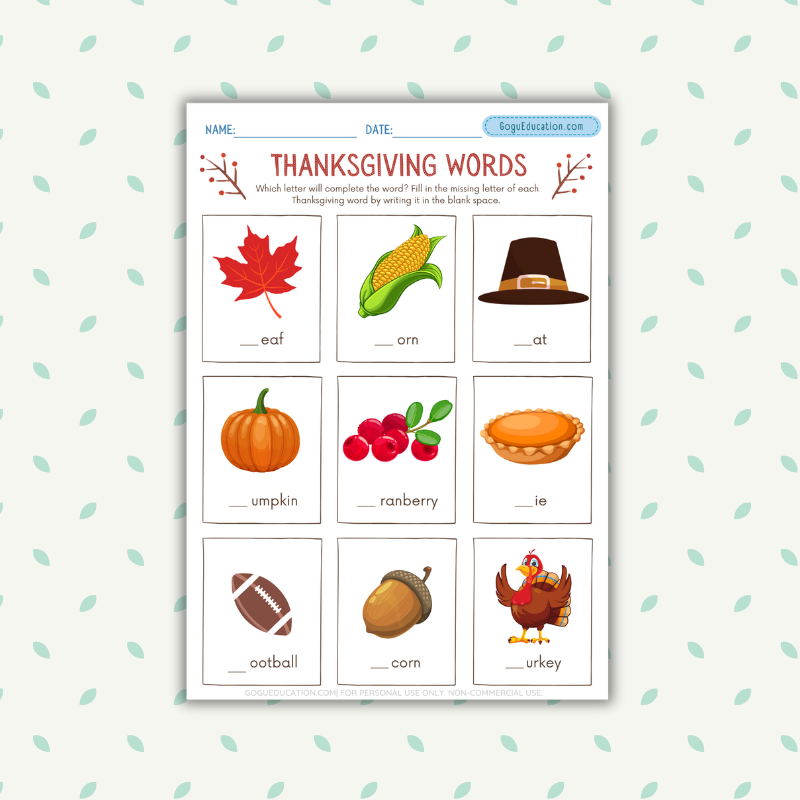 English Vocabulary Thanksgiving Vocabulary Worksheet Gogu Education