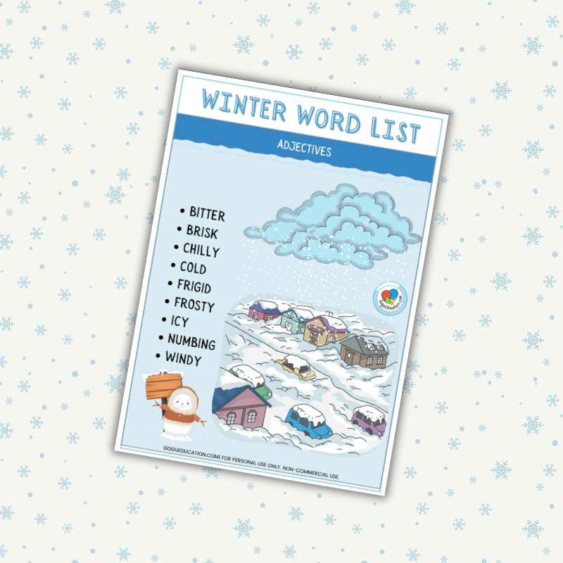 English Winter Word List Vocabulary